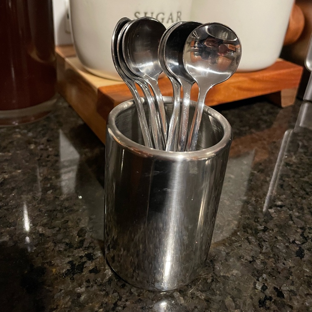 Set of 6 Stainless Steel Silver Coffee Tea Dessert Spoons with Holder